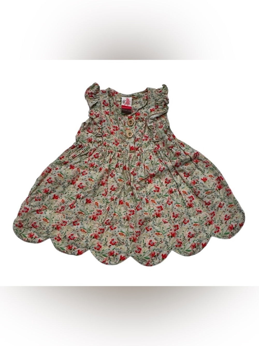 Matilda Jane 12M floral dress Boho cottage twirl ruffle scalloped wood buttons